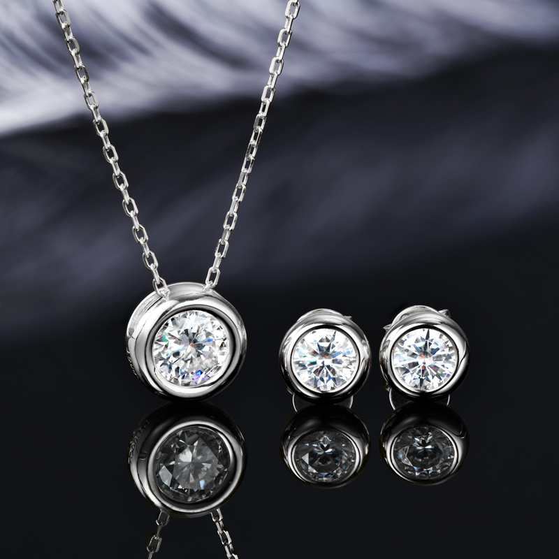 Bezels Set Pendant - IOGOU 6.5mm 1ct Bezel Moissanite Pendant