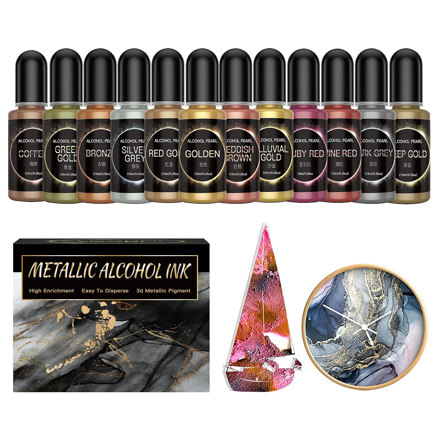 12PCS Metal Resin Pigment 10ml - Resin Dye Alcohol recensione e prezzo
