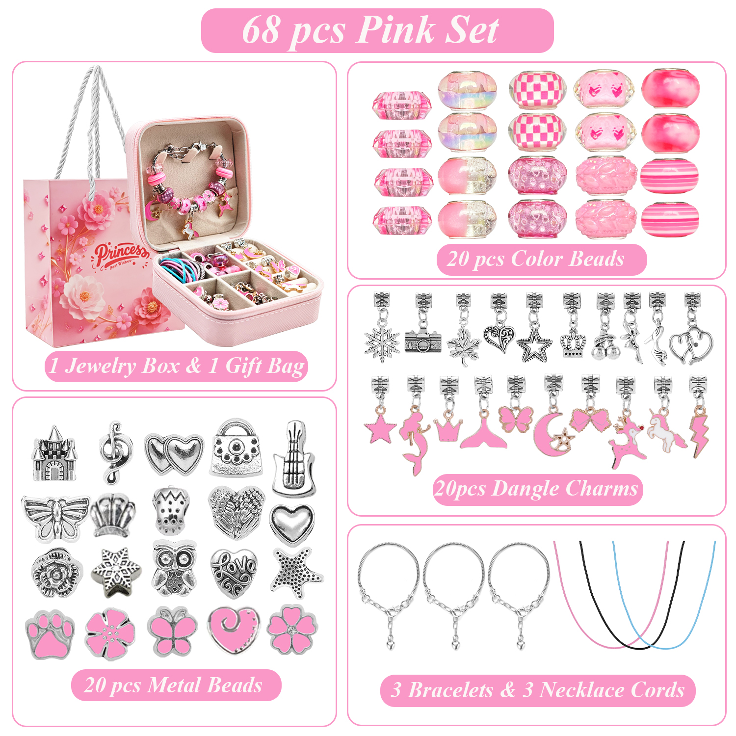 68pcs pink beaded jewelry set, - Resin Jewelry Kit recensione e prezzo